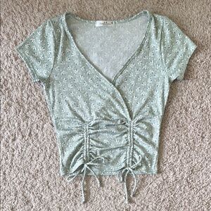 Green Ruched Wrap Top